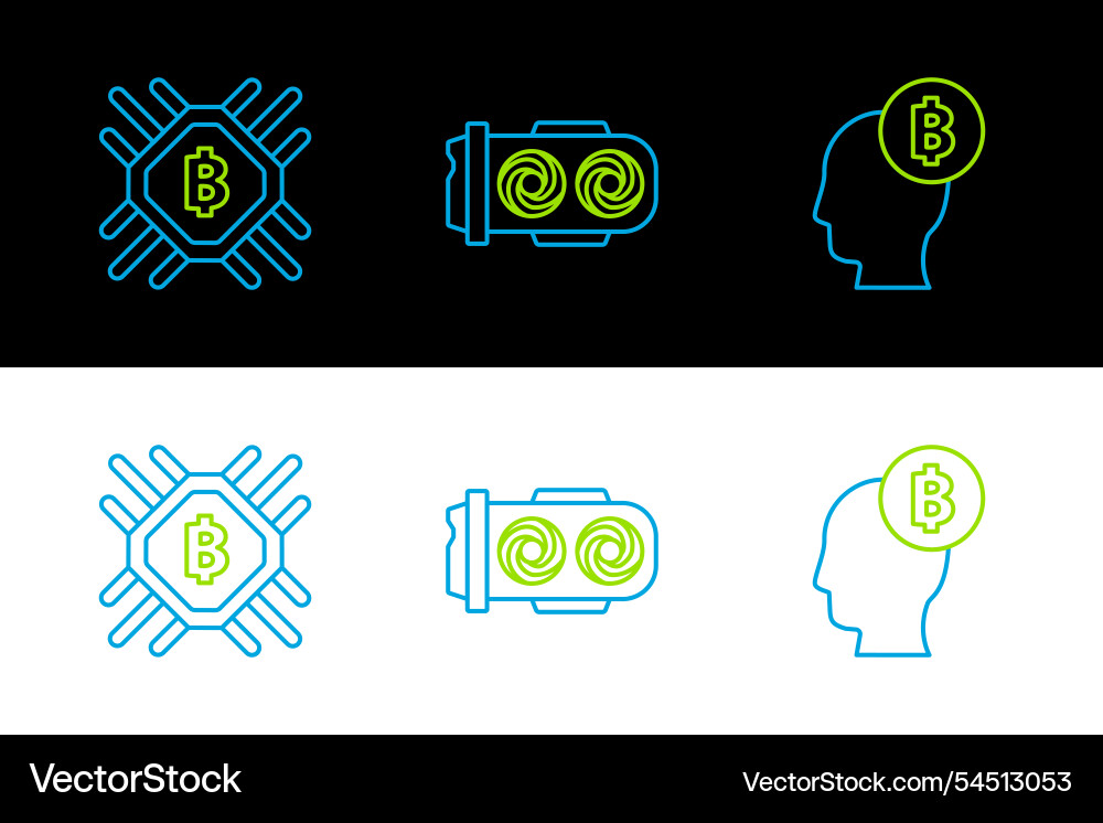 Set line bitcoin think cpu mining farm Set line bitcoin think cpu mining farm vector image