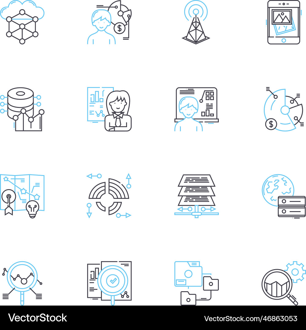 Web analytics linear icons set metrics data vector image