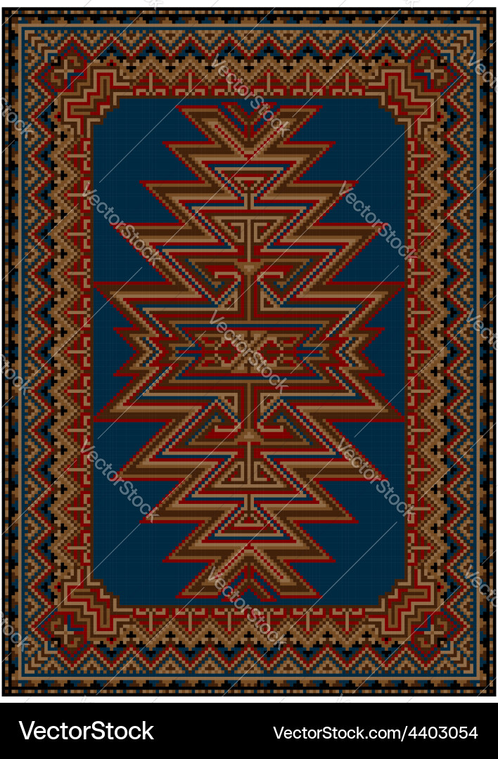 Carpet with original pattern on a blue background Vector Image