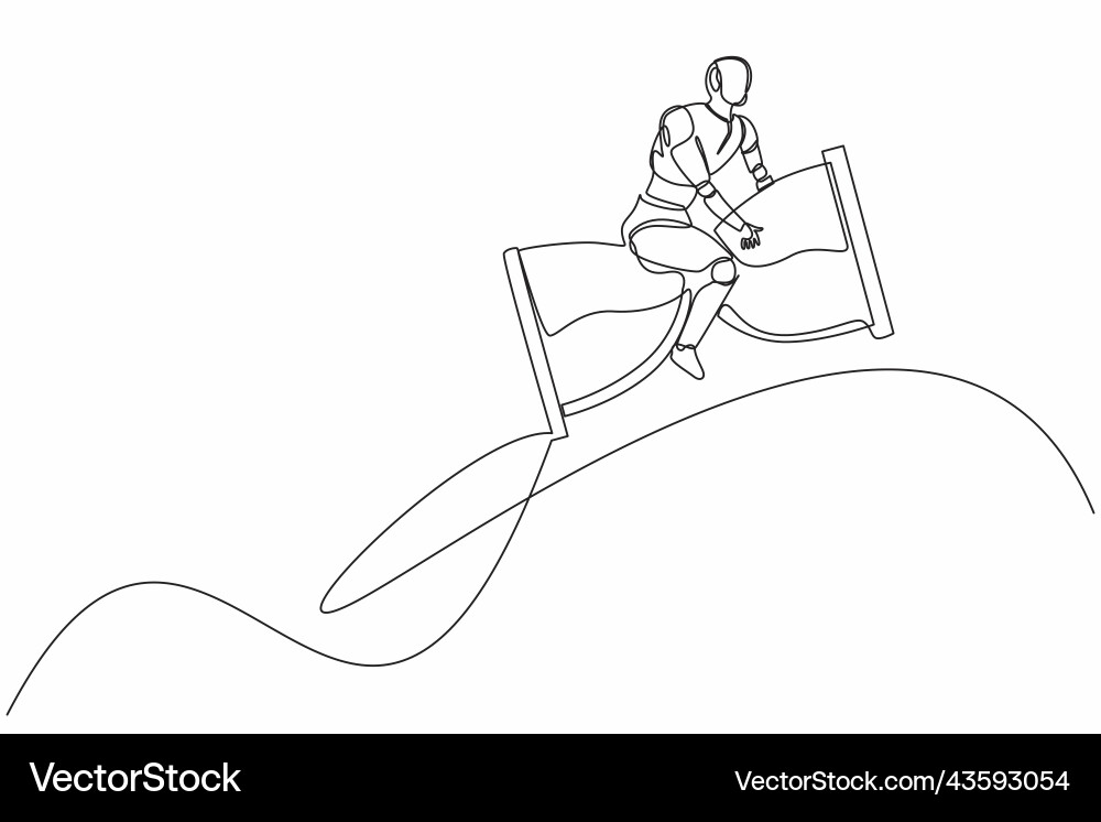 Continuous one line drawing robot riding vector image