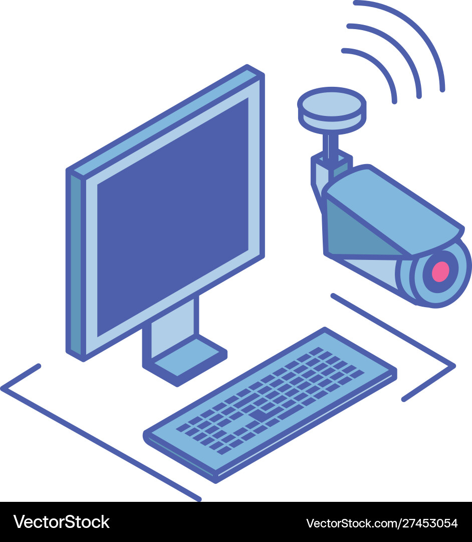 Desktop computer screen with surveillance camera vector image