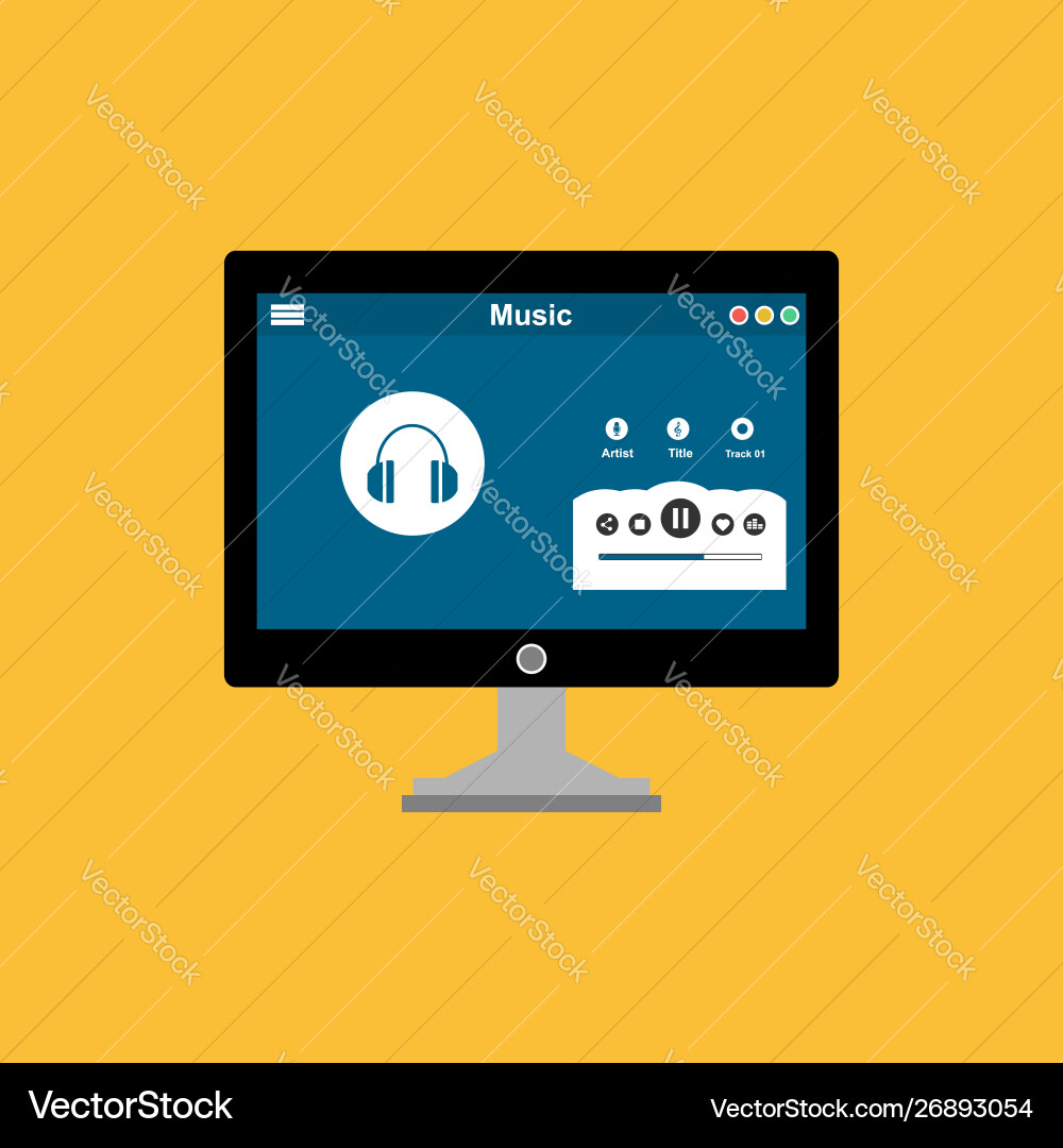 Media player application app template with flat Media player application app template with flat vector image