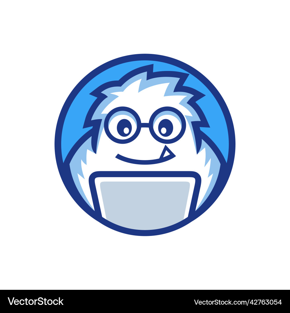 Nerd mascot yeti programmer work on the laptop Nerd mascot yeti programmer work on the laptop vector image