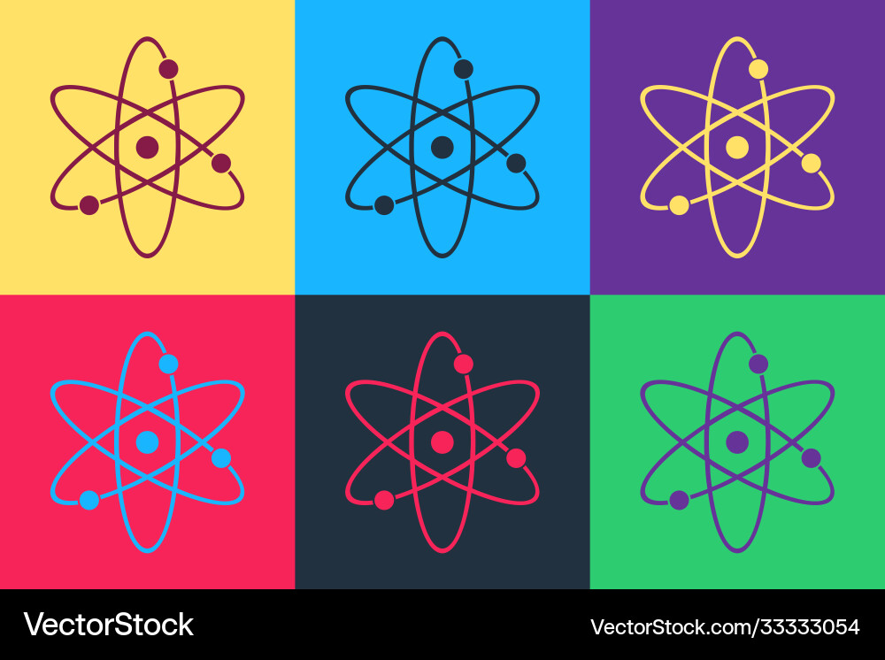 Pop art atom icon isolated on color background Pop art atom icon isolated on color background Vector Image