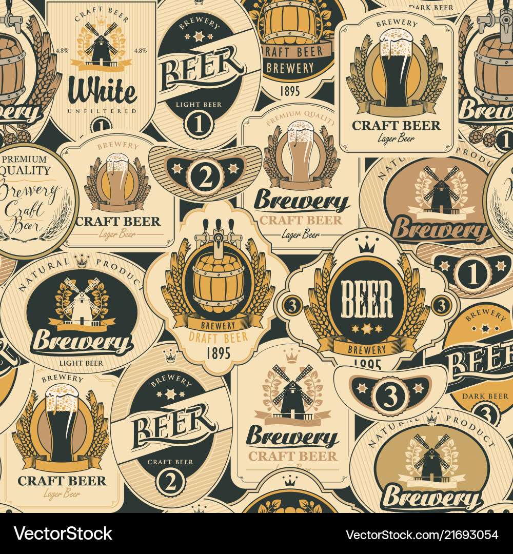 Seamless pattern with various beer labels Seamless pattern with various beer labels vector image