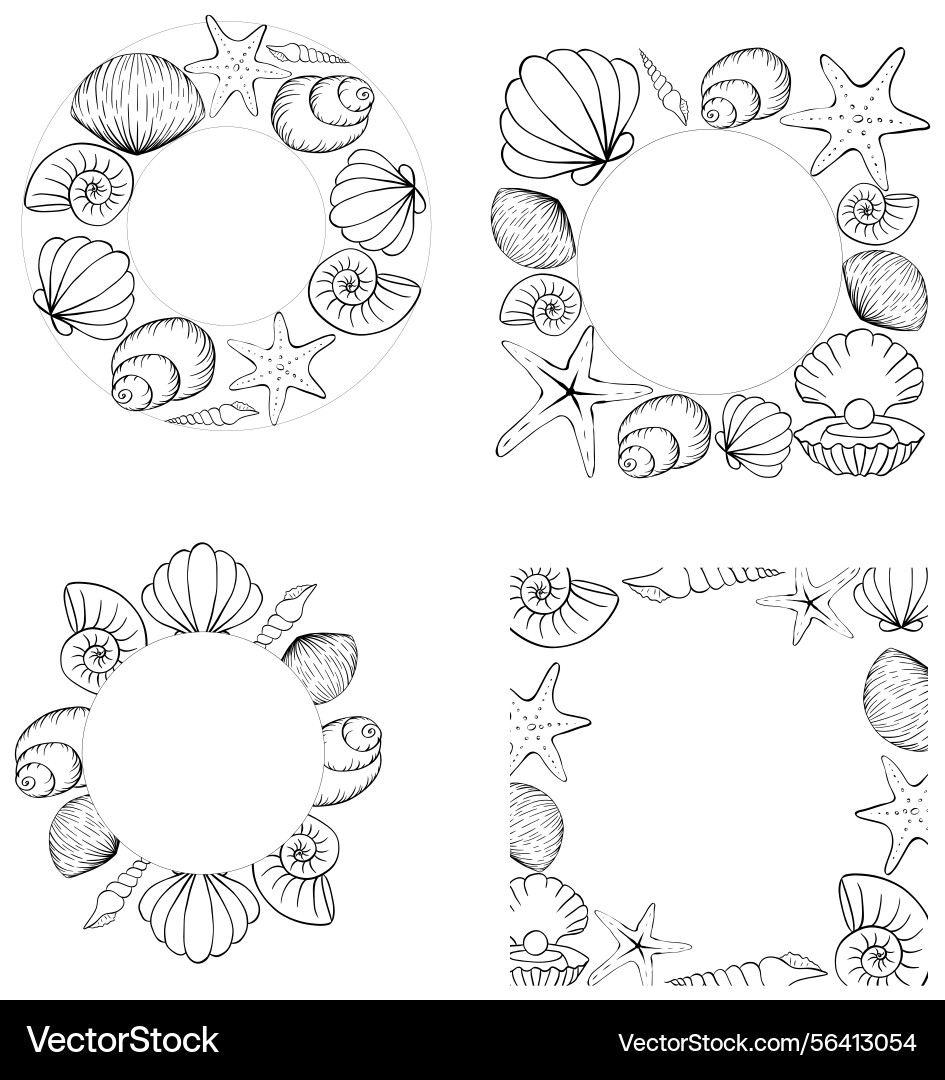Seashells starfish set frame template for text Seashells starfish set frame template for text vector image