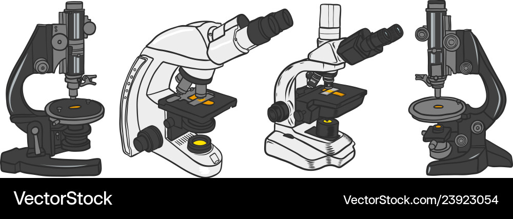 Set of microscope icon science elements hand Set of microscope icon science elements hand Vector Image