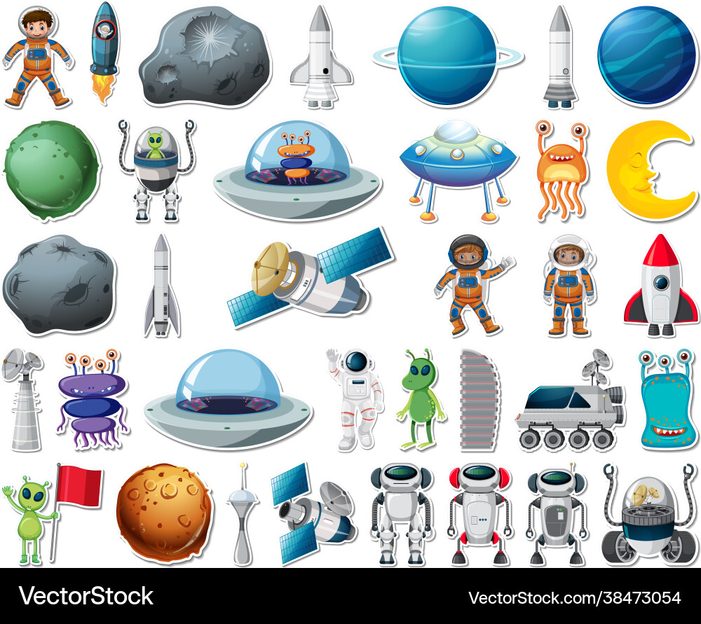 Set stickers with solar system objects isolated Set stickers with solar system objects isolated vector image