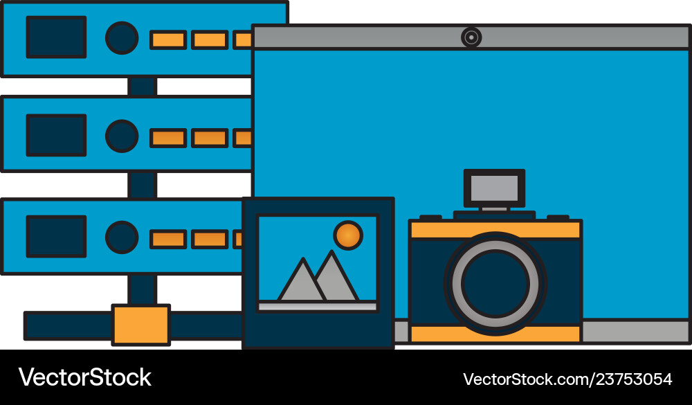 Tablet camera photo database server Vector Image