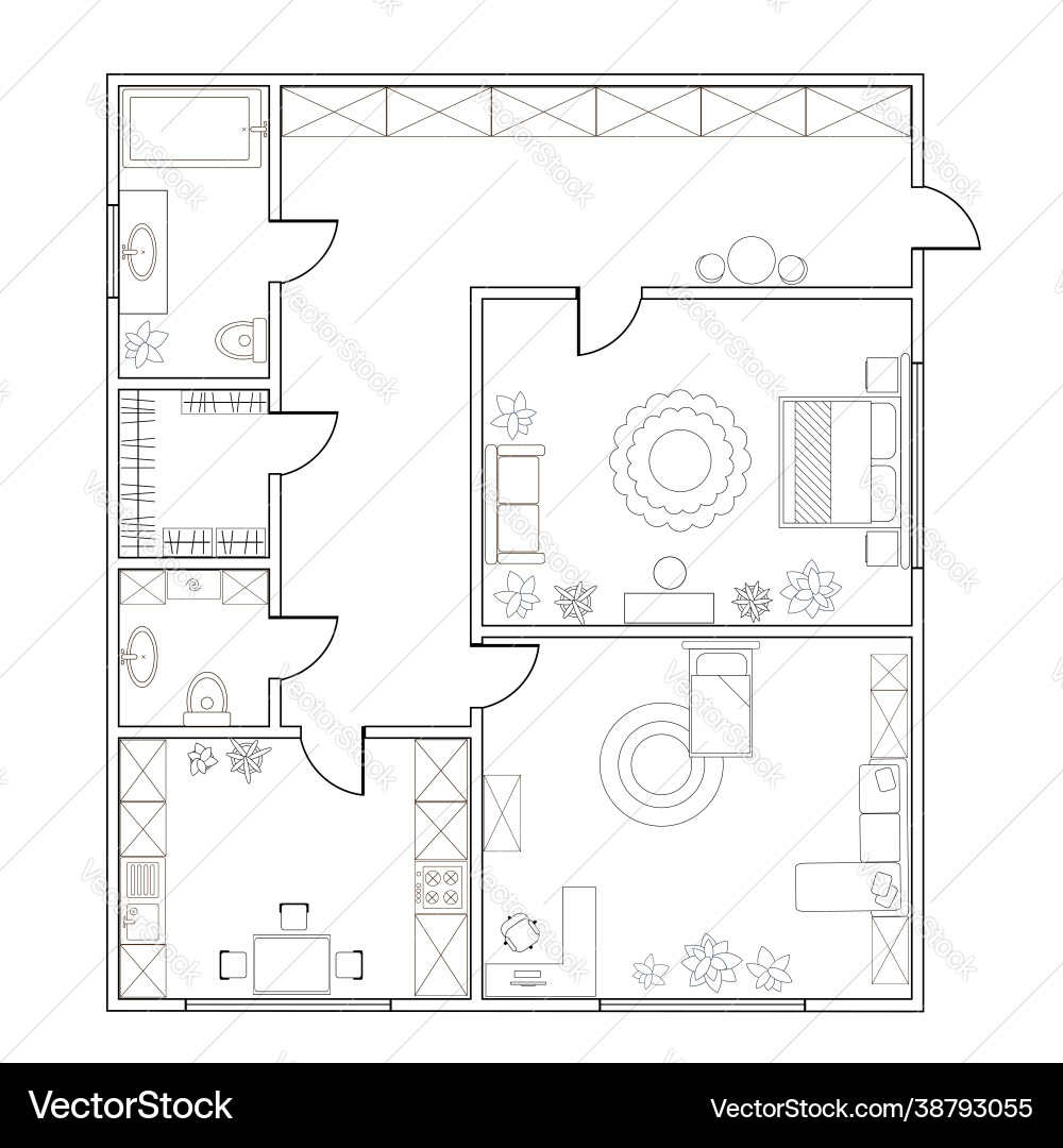 Abstract plan two-bedroom apartment Abstract plan two-bedroom apartment vector image