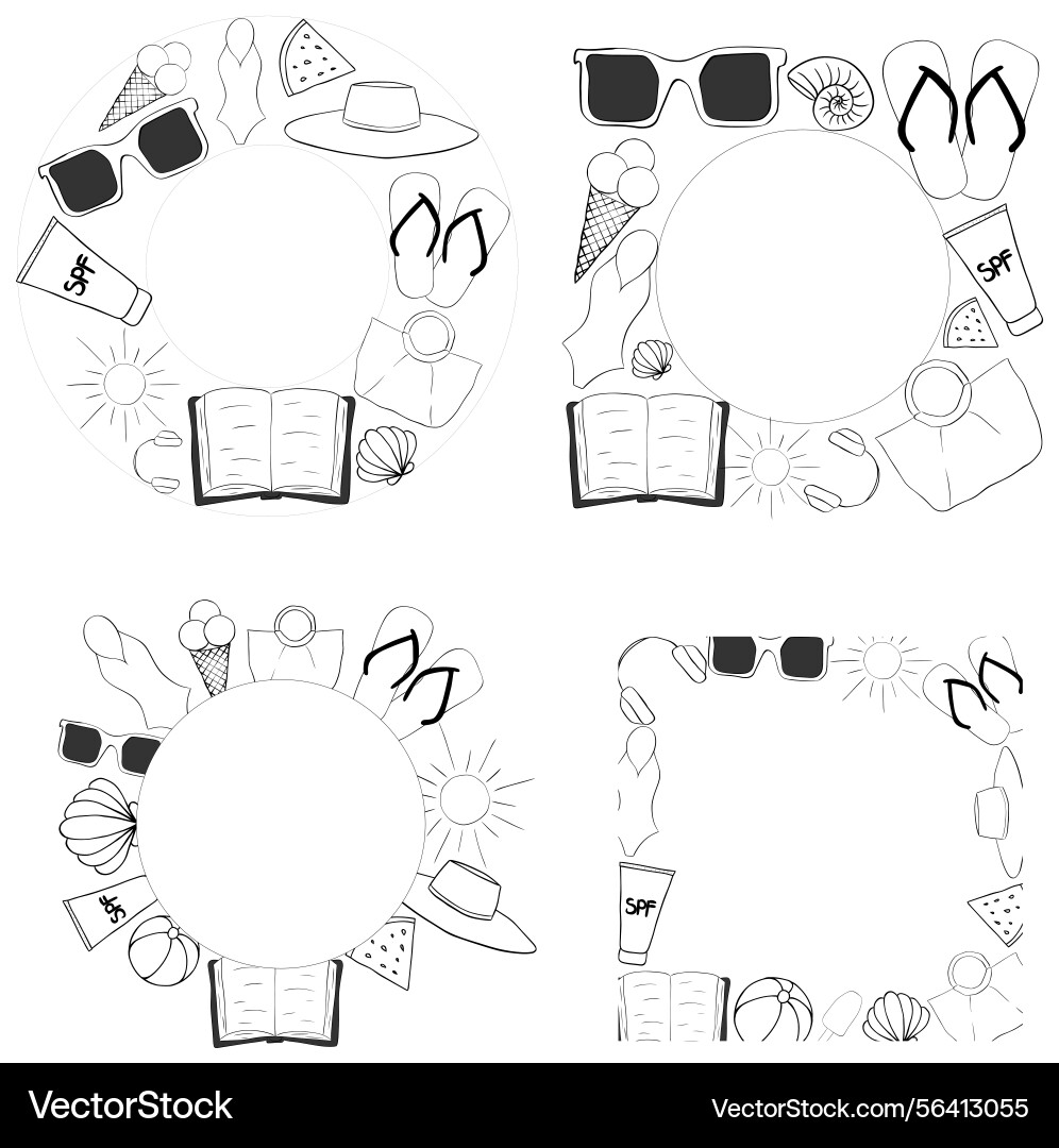 Beach essentials set frame template for text Beach essentials set frame template for text vector image