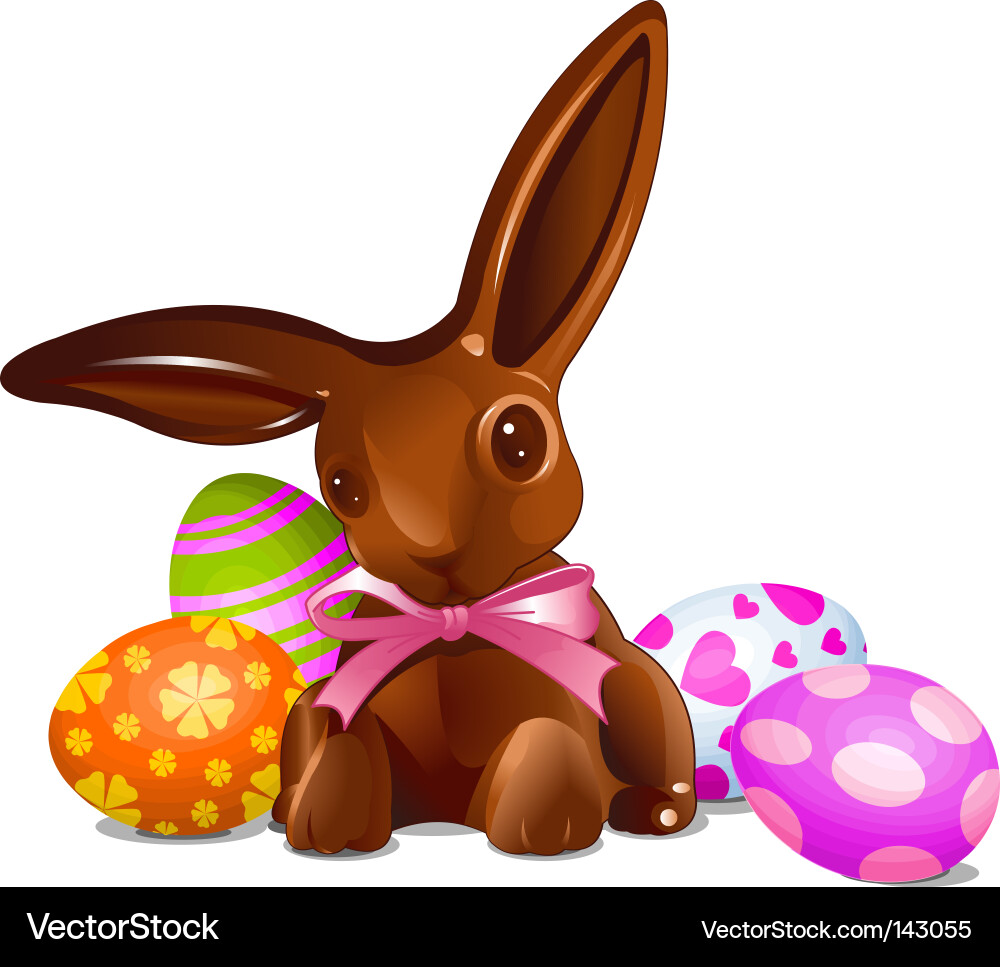 Chocolate Easter Bunny with Eggs Royalty Free Vector Image