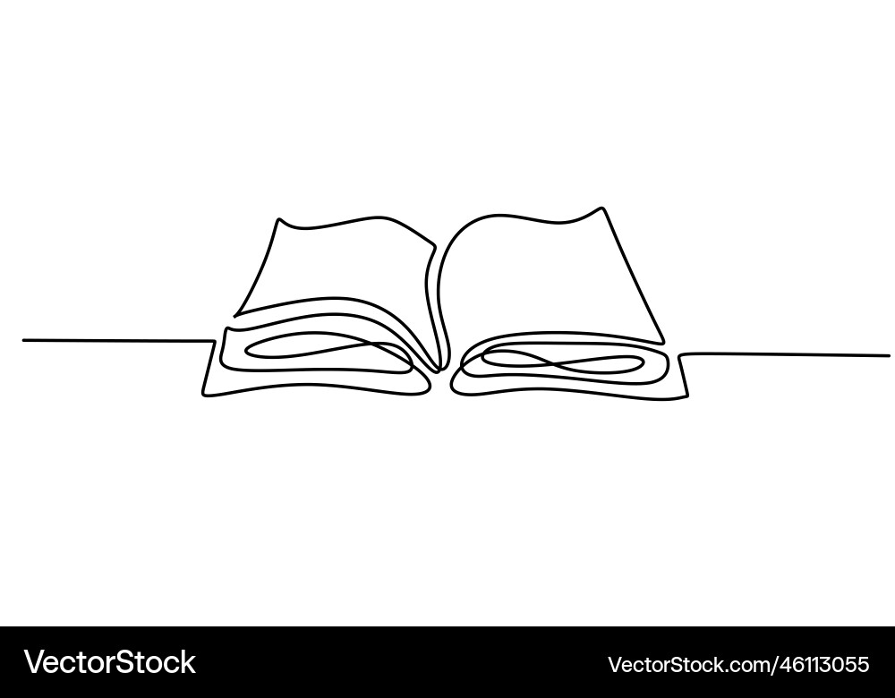Continuous one single line of opened book Continuous one single line of opened book vector image