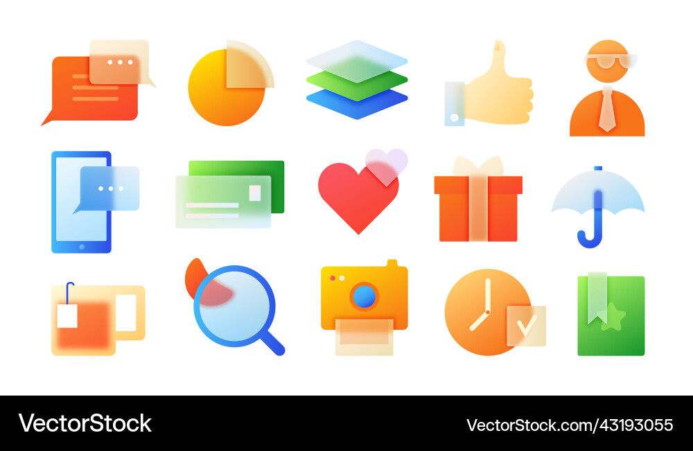 Gradient glass morphism icons modern app symbols vector image