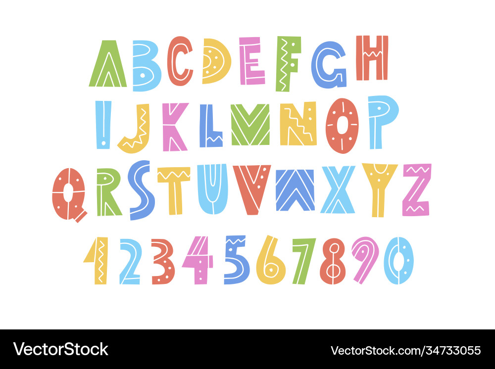 Hand drawn alphabet letters and numbers Hand drawn alphabet letters and numbers Vector Image