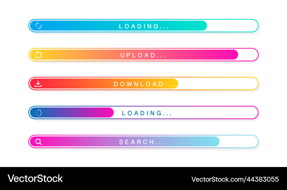 Loading bar set with icons color gradient lines Loading bar set with icons color gradient lines vector image