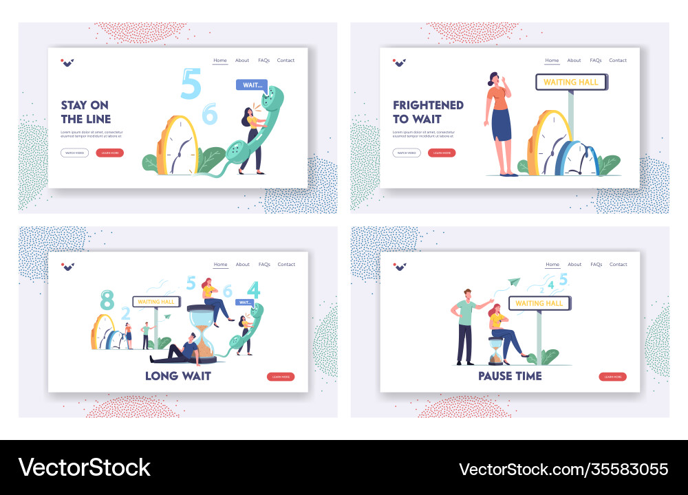 Long wait landing page template set tired bored Long wait landing page template set tired bored vector image