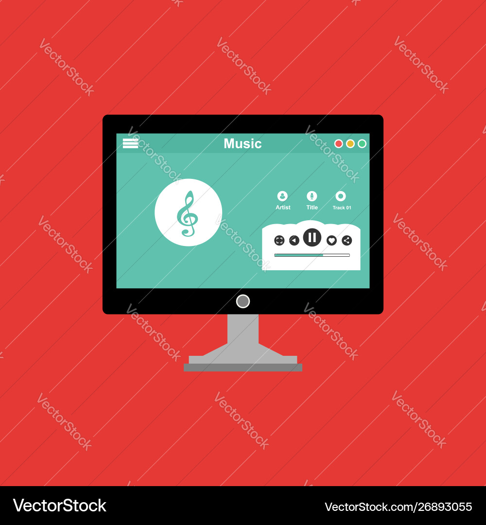 Media player application app template with flat Media player application app template with flat vector image