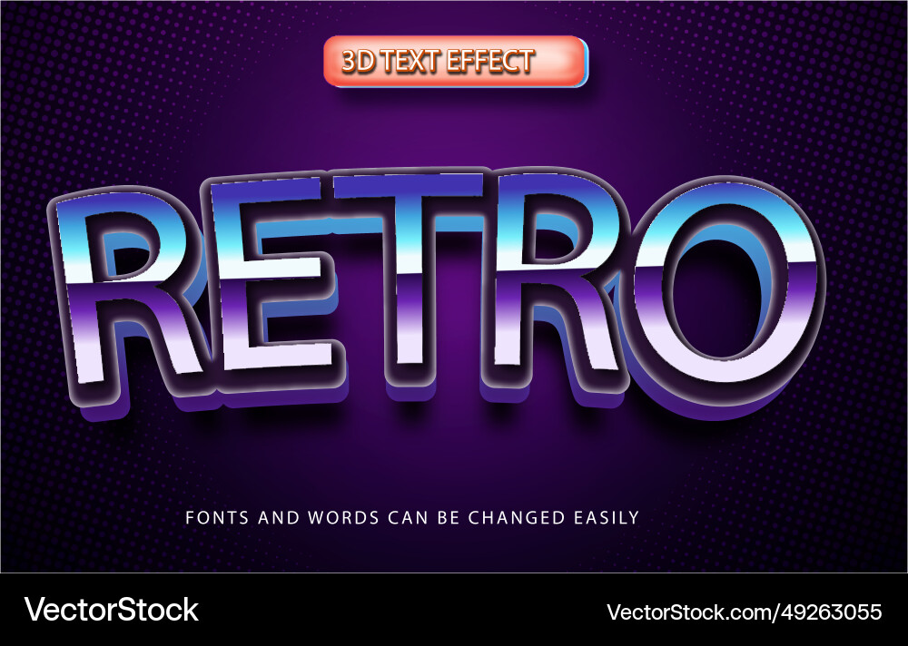 Retro 3d editable text effect style Vector Image