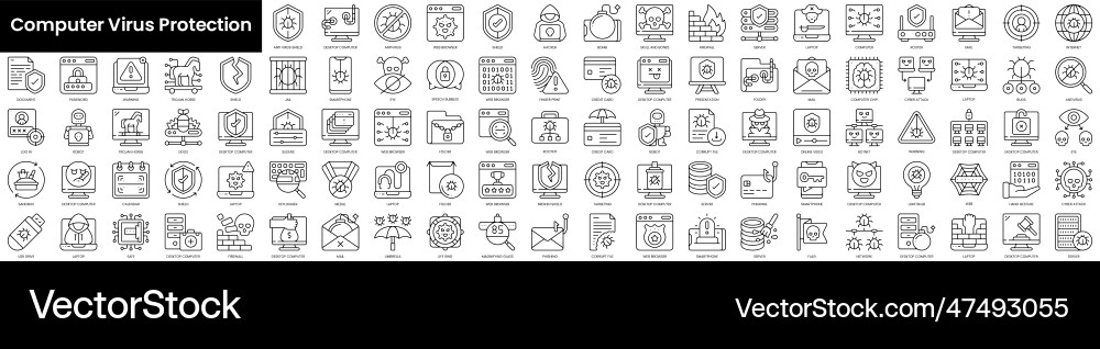 Set von Umriss-Computer-Virus-Schutz-Symbole Set von Umriss-Computer-Virus-Schutz-Symbole vektorbild