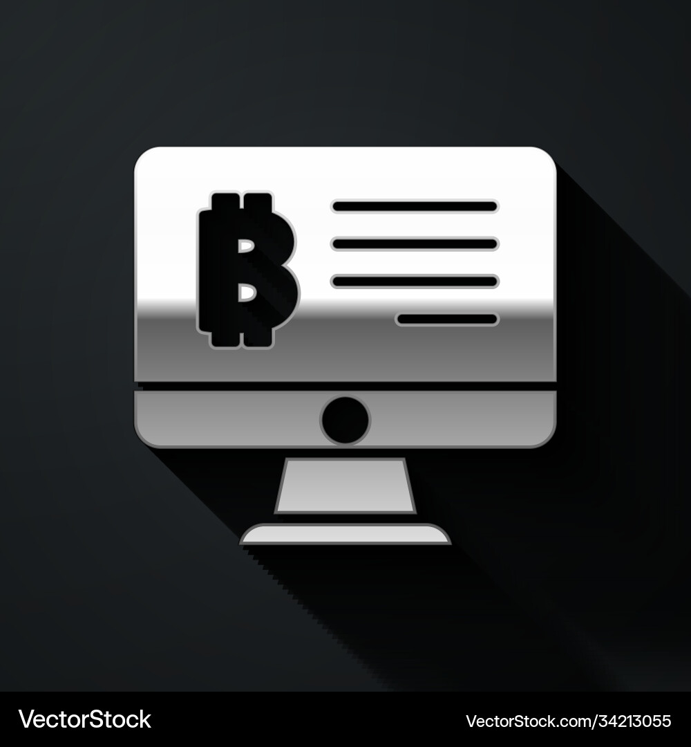 Silver mining bitcoin from monitor icon isolated Silver mining bitcoin from monitor icon isolated vector image