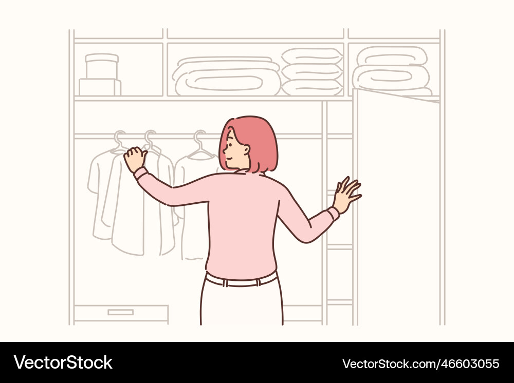 Woman stands with back to screen near large vector image