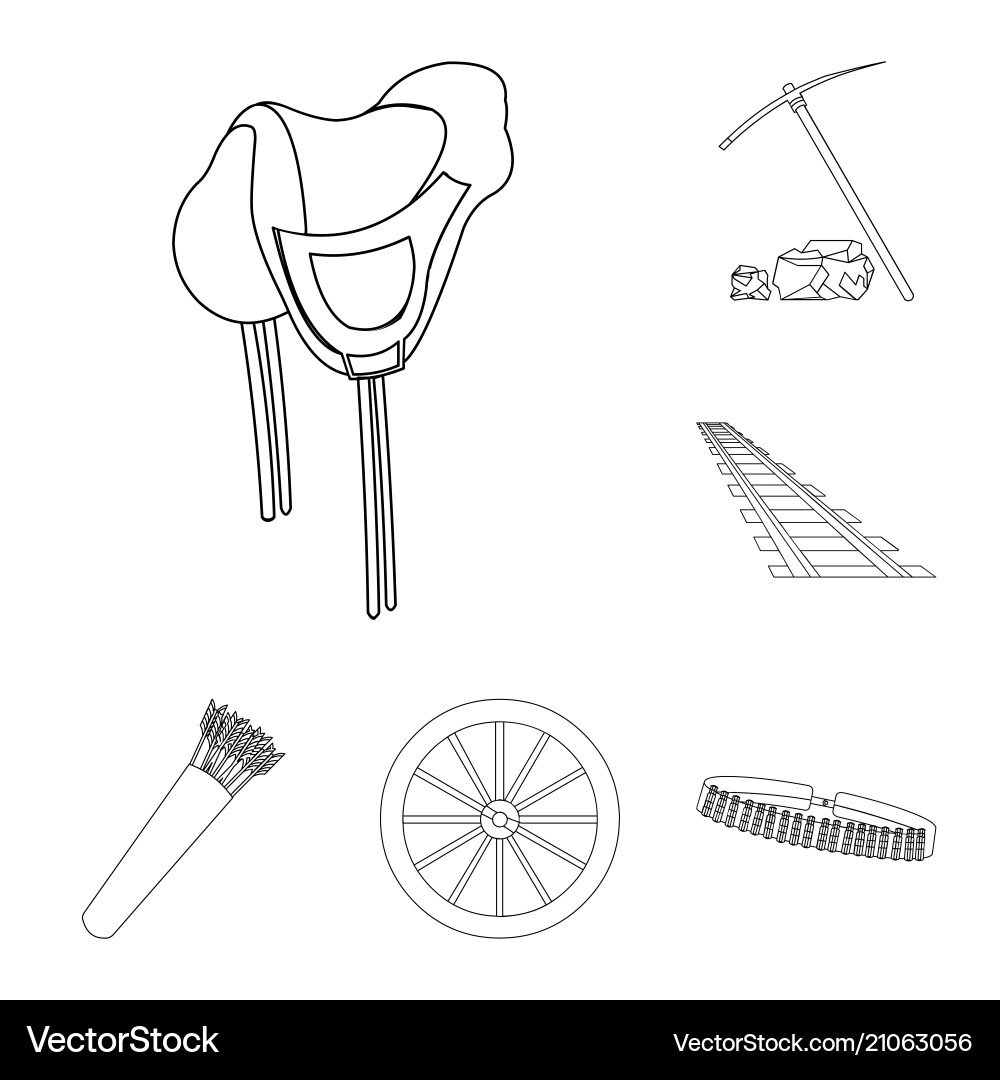 Attributes of the wild west outline icons in set vector image