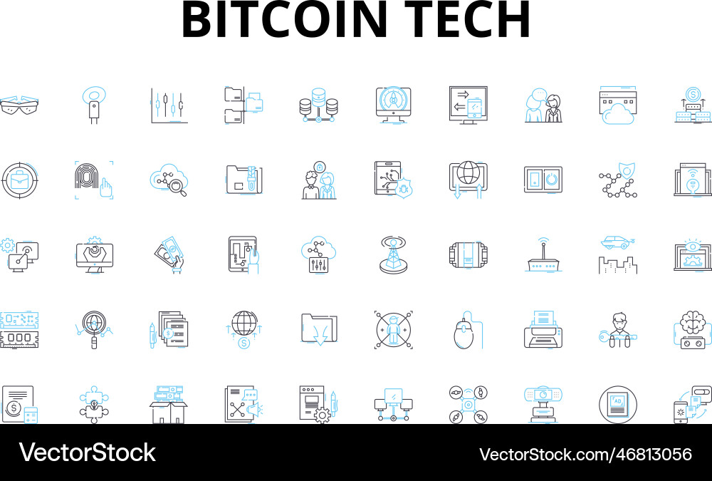 Bitcoin tech linear icons set cryptocurrency Bitcoin tech linear icons set cryptocurrency vector image