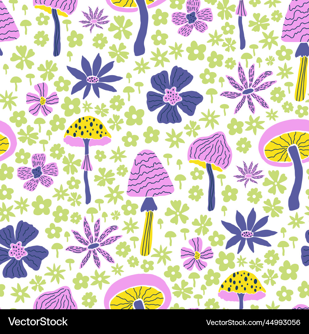 Bloom mushroom seamless pattern Bloom mushroom seamless pattern vector image