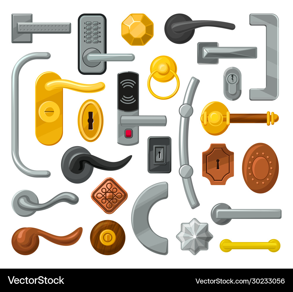 Cartoon Türgriff Set - Schloss und Knoten Vektorbild