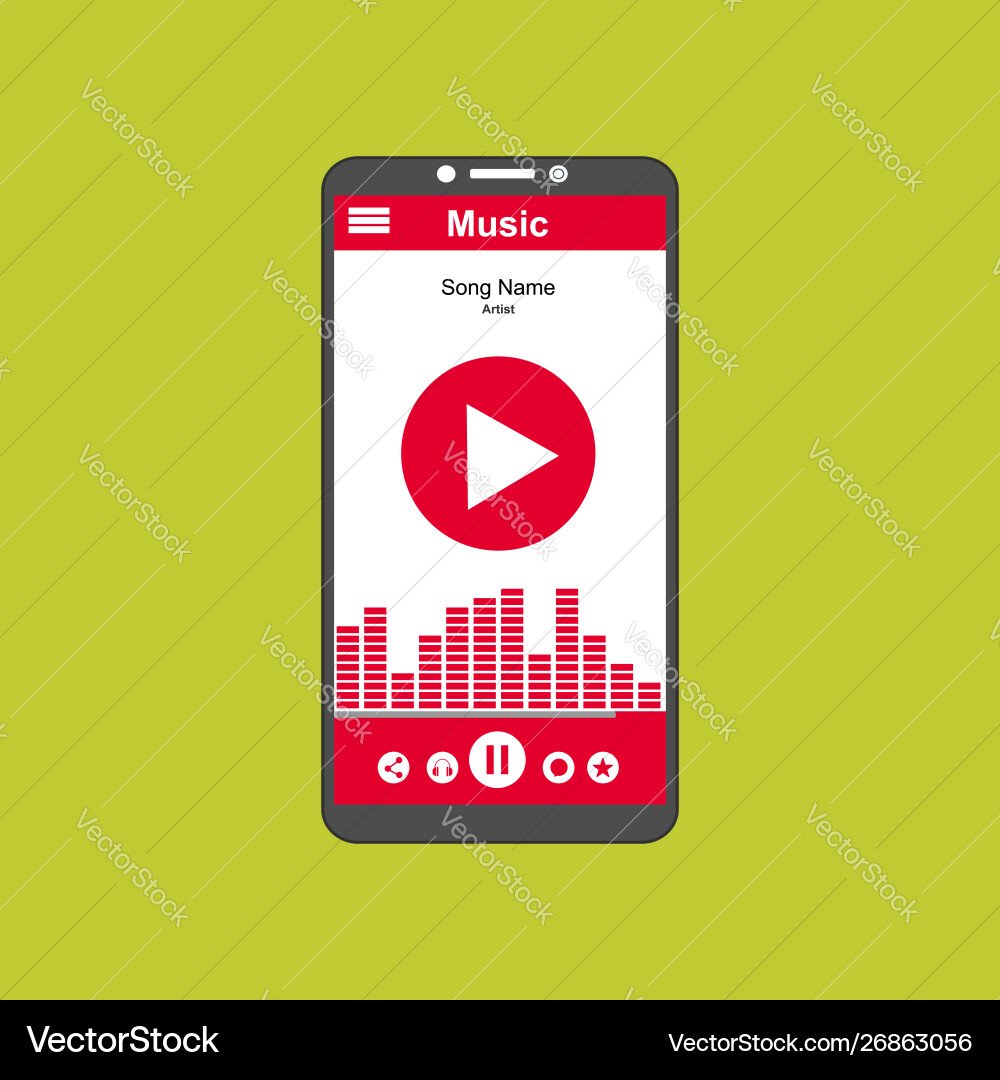Media player application app template with flat Media player application app template with flat vector image