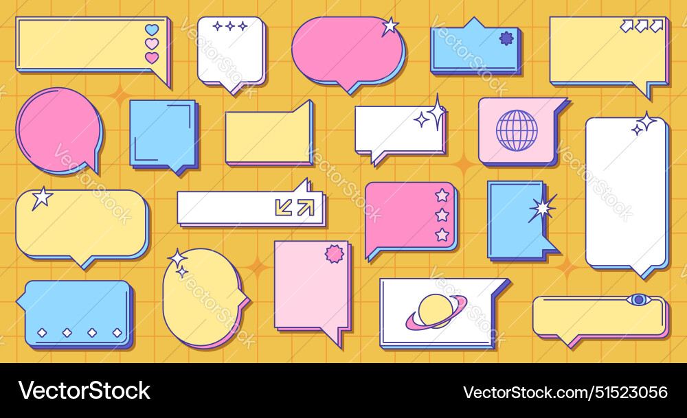 Retro memphis speech bubbles in an array of shapes Retro memphis speech bubbles in an array of shapes vector image