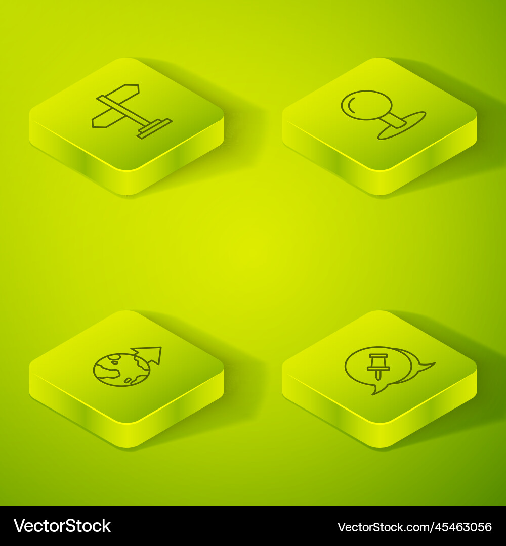 Set isometric line push pin location on the globe Set isometric line push pin location on the globe vector image