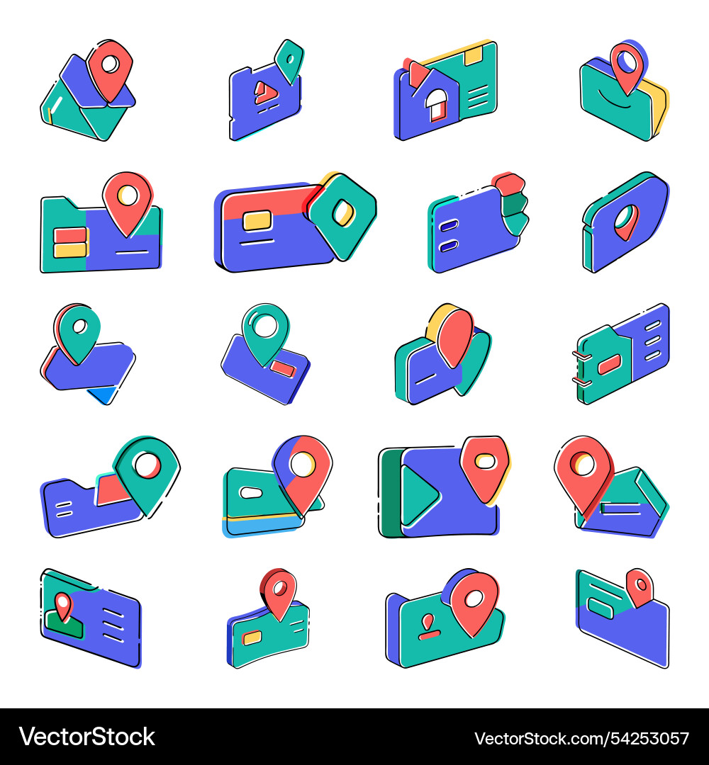 Address-card icon with offset doodle style bundle Vector Image