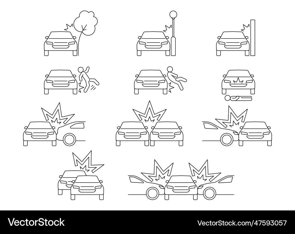 Car crash accident of transport line art icon Car crash accident of transport line art icon vector image