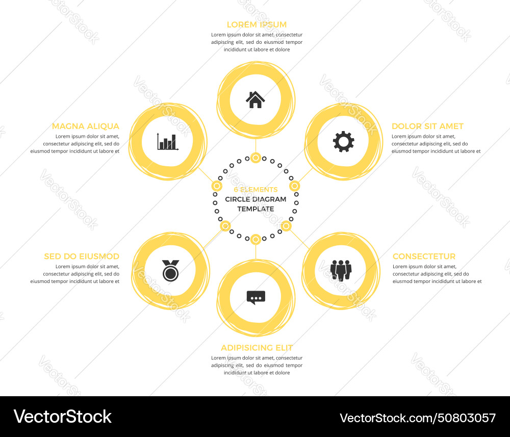 Circle diagram template - six elements vector image