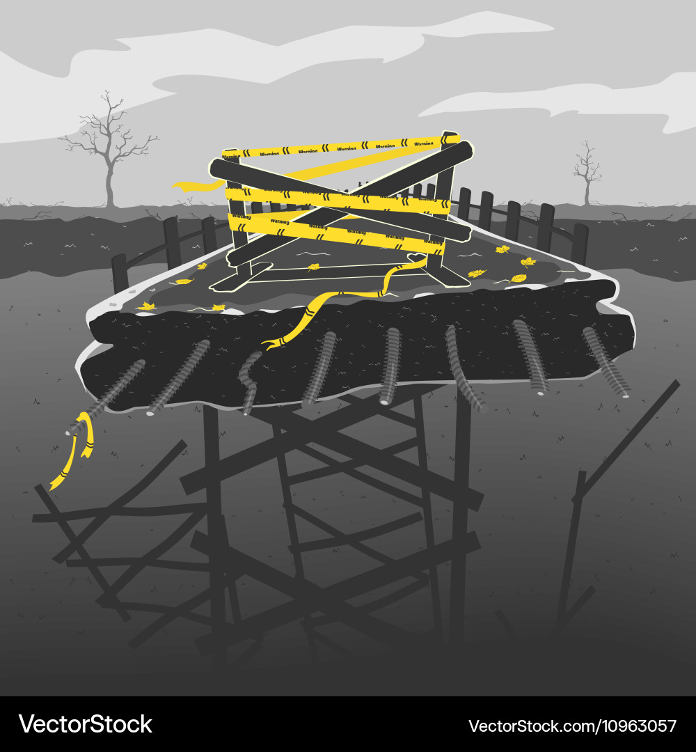 Collapsed Bridge Structure Vector Image
