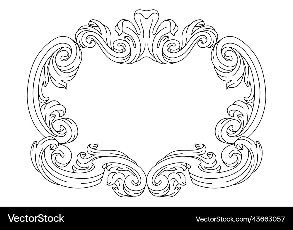 Decorative floral frame in baroque style engraved Decorative floral frame in baroque style engraved vector image