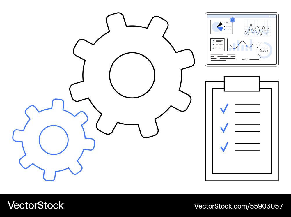 Gears and data dashboard with checklist Gears and data dashboard with checklist vector image