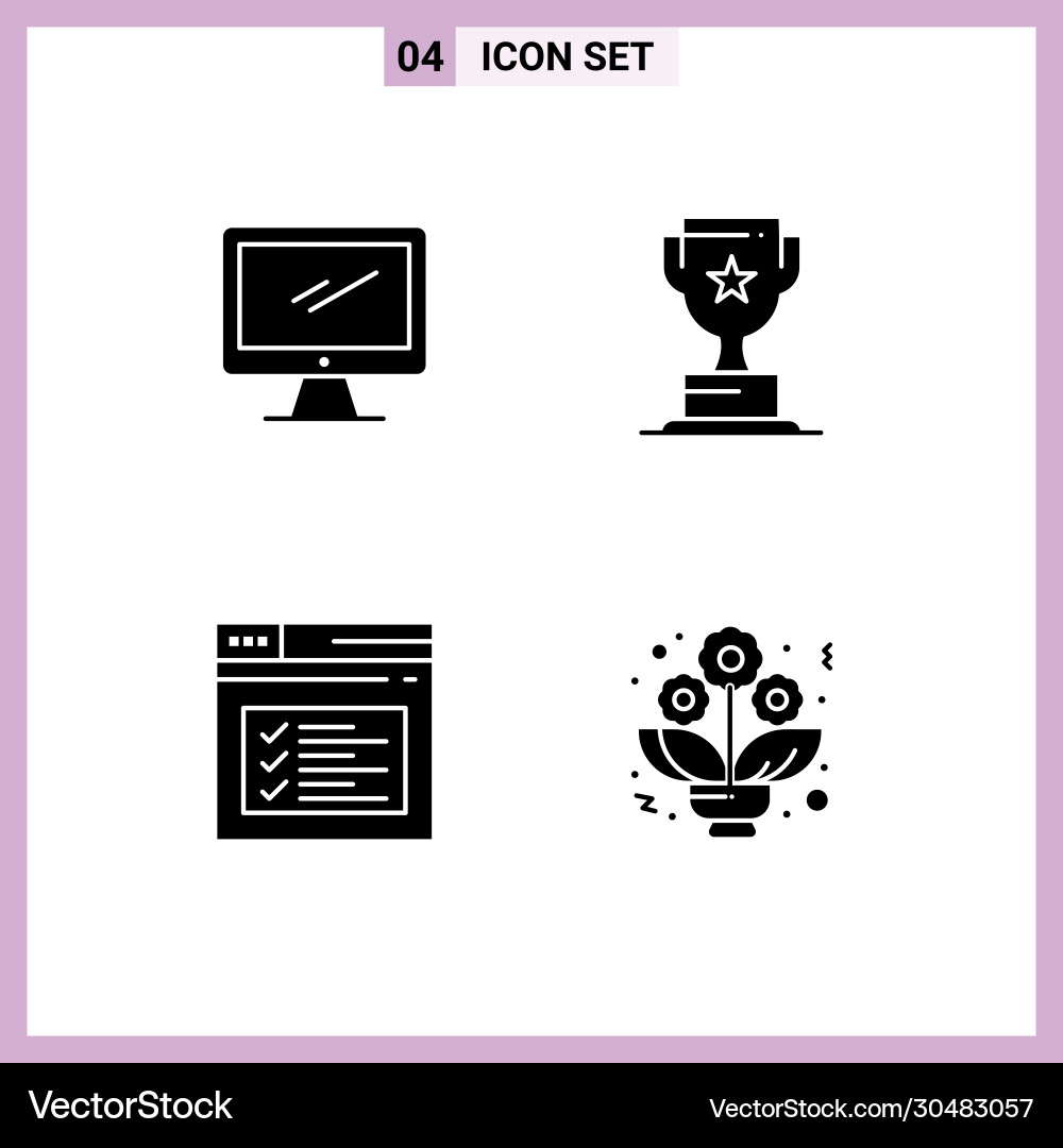 Group 4 modern solid glyphs set for computer Vector Image