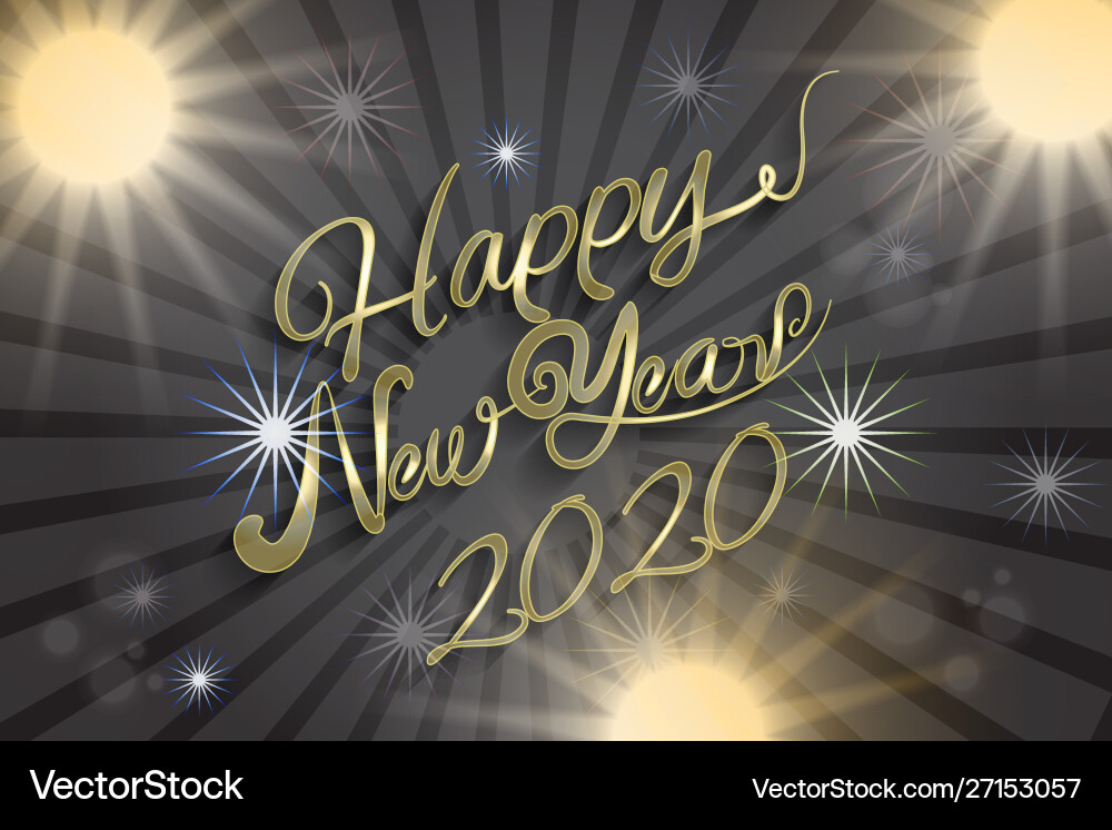 Happy new year 2020 gold shine lights Happy new year 2020 gold shine lights vector image
