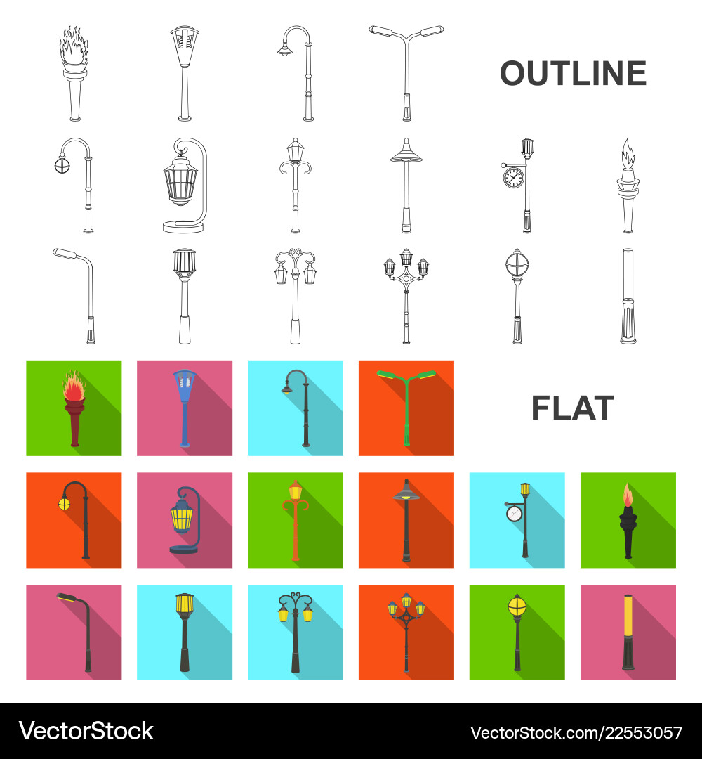Lamp post flat icons in set collection for design vector image
