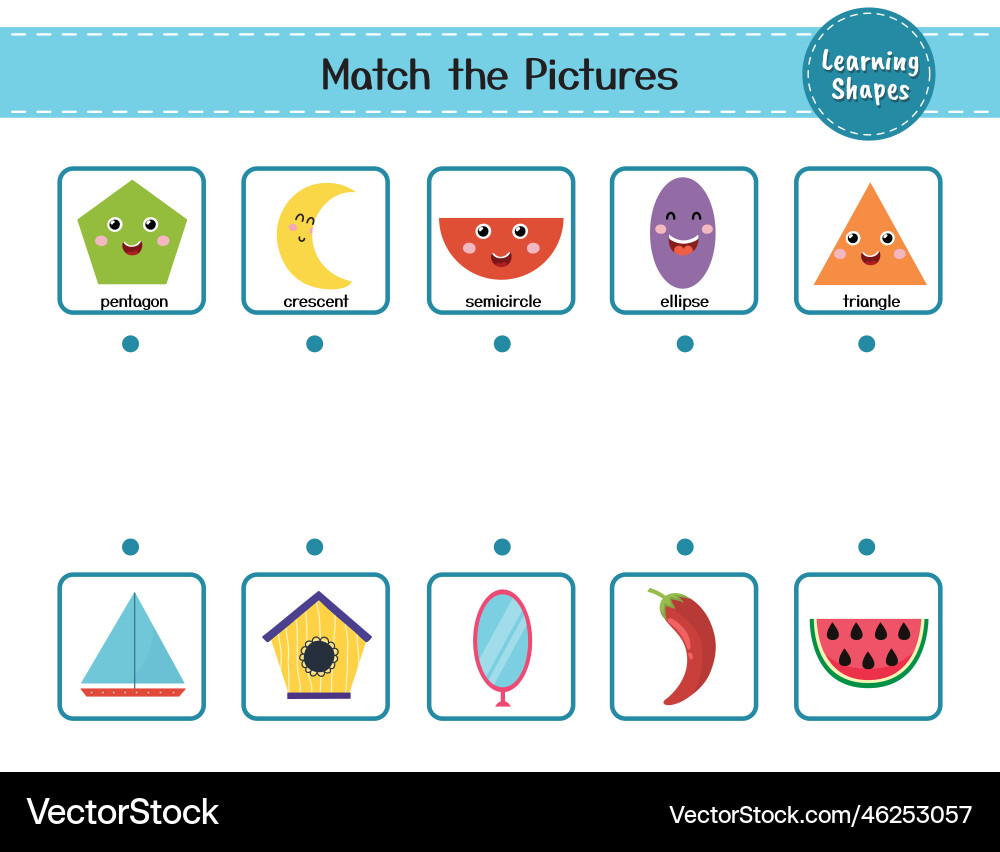 Match the shapes with objects puzzle activity Match the shapes with objects puzzle activity vector image