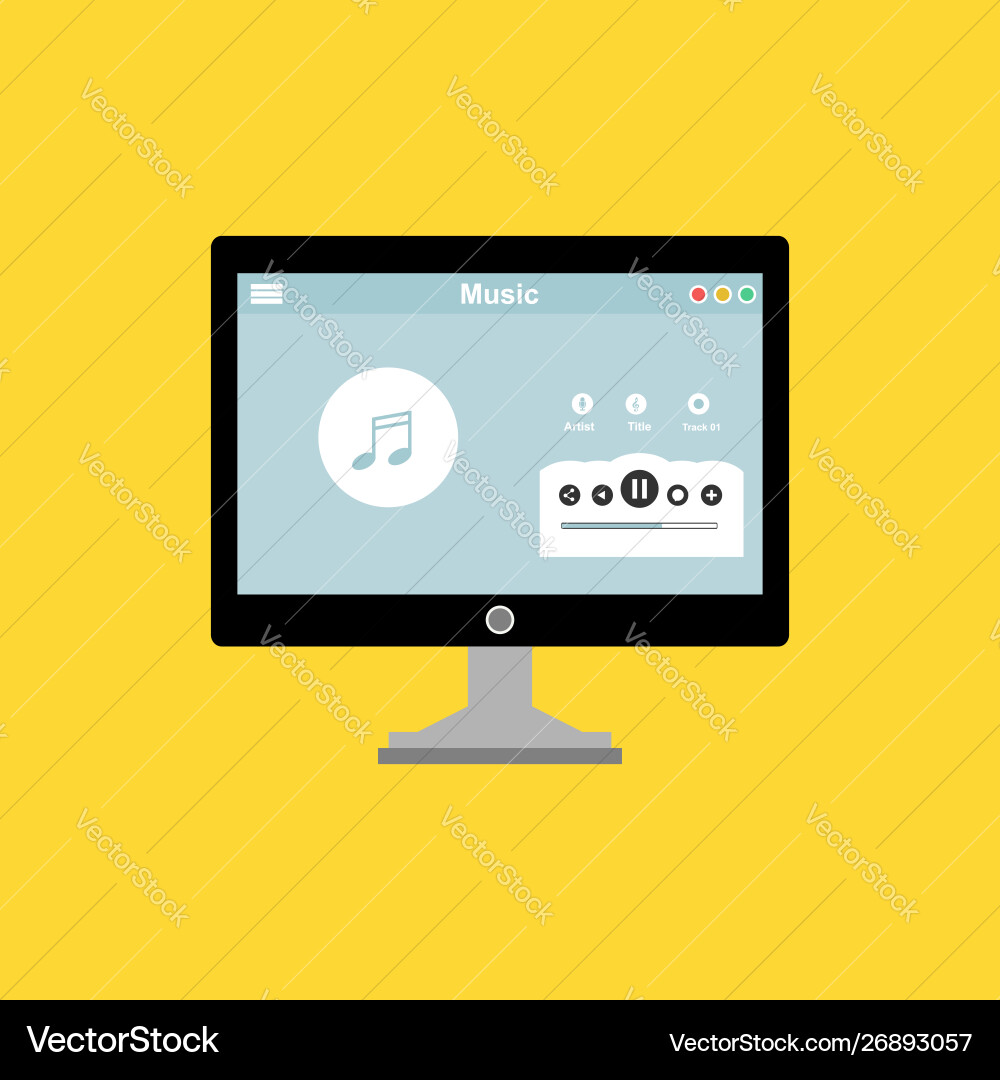 Media player application app template with flat Media player application app template with flat vector image