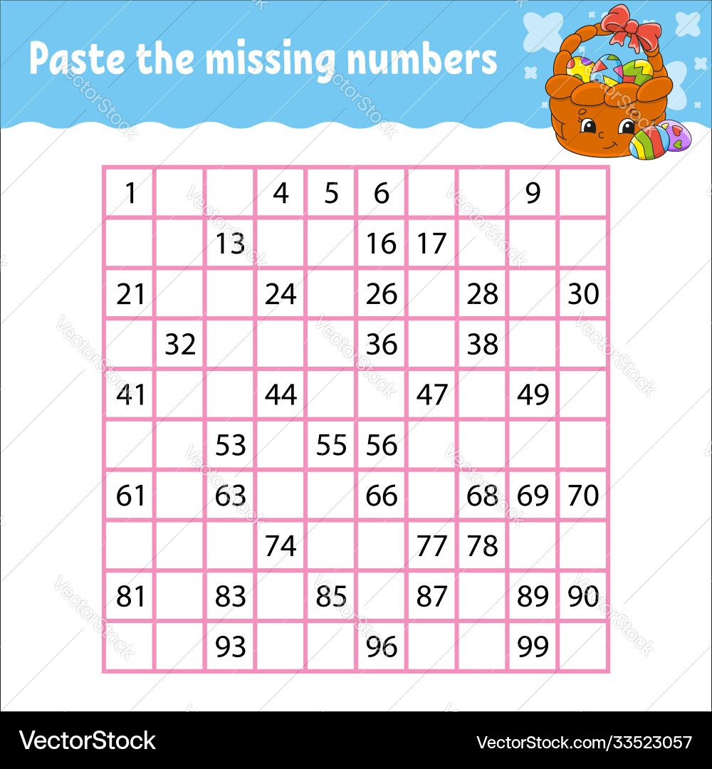 Paste missing numbers from 1 to 100 Paste missing numbers from 1 to 100 vector image