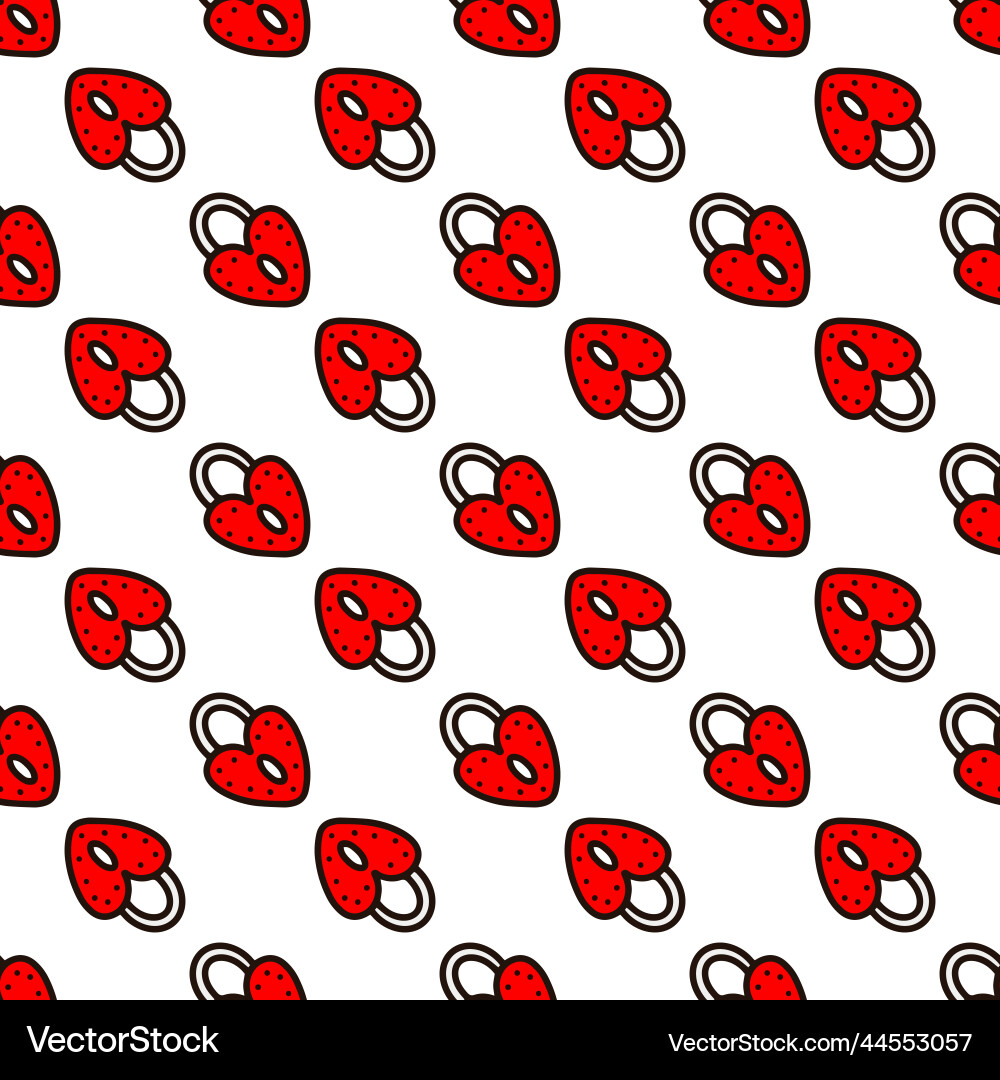 Seamless pattern with red heart-shaped lock vector image