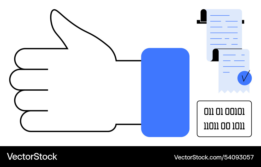 Thumbs up with checklist and binary code vector image