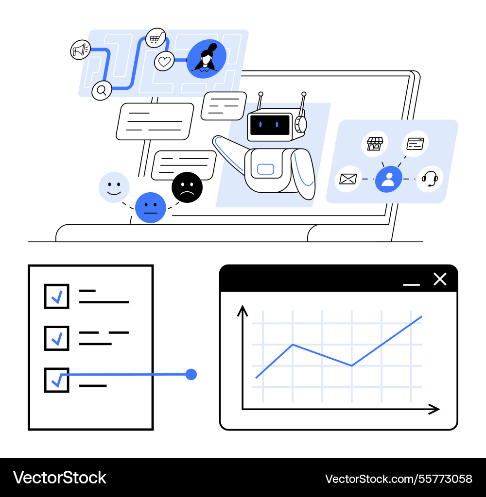 Ai chatbot interacting with users and analyzing Ai chatbot interacting with users and analyzing vector image