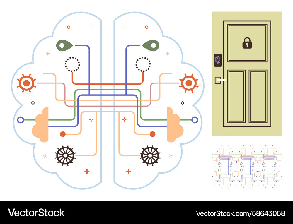 Brain circuitry design with secure door Brain circuitry design with secure door Vector Image