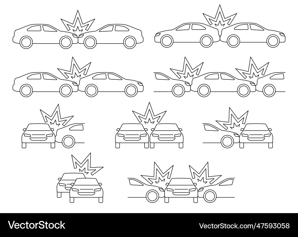 Car crash accident of transport line art icon Car crash accident of transport line art icon vector image